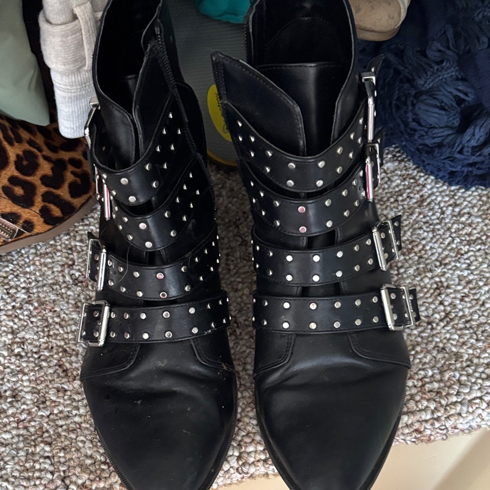 Circus by Sam Edelman Black Multi-Buckle Studded Booties